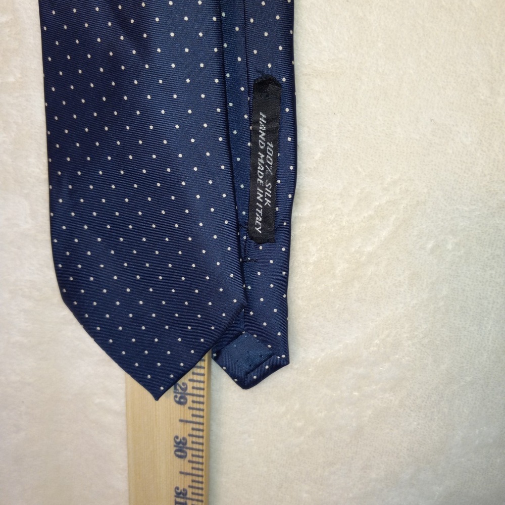 Joey's Mens store Tie Blue W/ White dots Pattern Italian 100% Silk Made in Italy